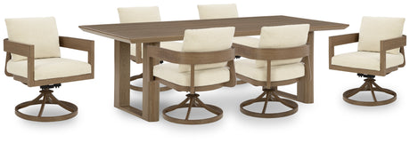 Front view of outdoor dining chairs with cushions