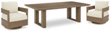 Close-up of dark brown wood-like frame and white Nuvella+™ cushion on lounge chair