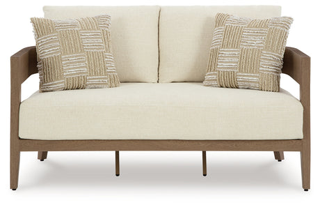 Serene Bay loveseat head-on view with cushions