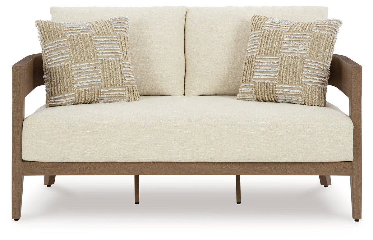 Serene sofa back view showcasing curved frame design