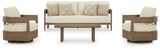 Detail of curved outdoor chair with Nuvella+™ cushion