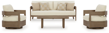 Detail of curved outdoor chair with Nuvella+™ cushion