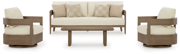 Detail of curved outdoor chair with Nuvella+™ cushion
