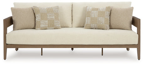 Serene Bay outdoor sofa head-on view with cushions