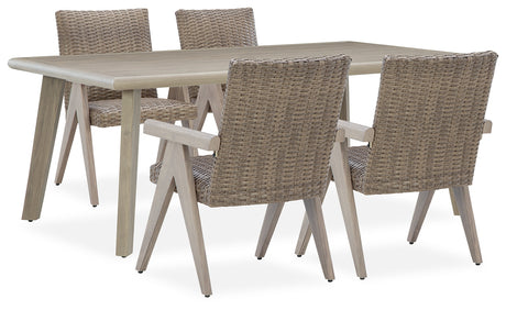 Set shown with clear glassware and outdoor decor