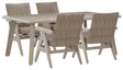 Outdoor dining chair with beige resin wicker and quick-dry cushion