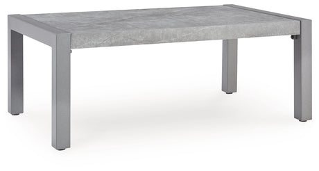 Hurley Park gray outdoor coffee table angled side view