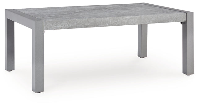 Hurley Park gray outdoor coffee table angled side view