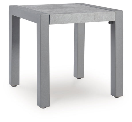 Hurley Park gray outdoor end table angled side view