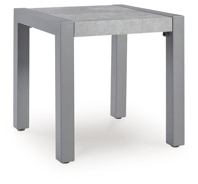 Hurley Park gray outdoor end table angled side view