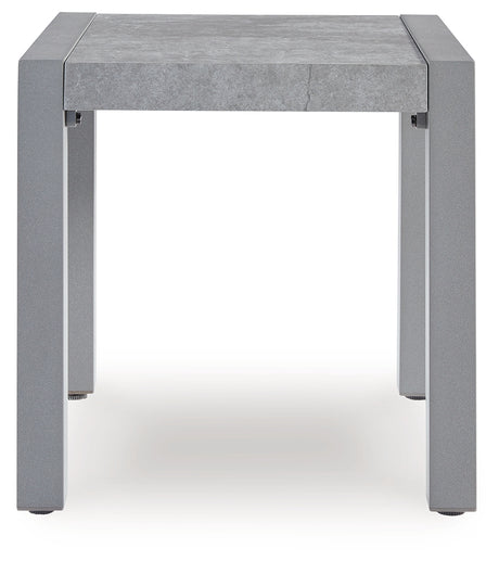 Detail of aluminum frame finish on outdoor sofa