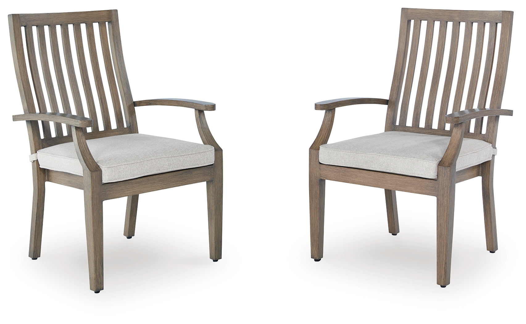 Rainier Ranch brown beige outdoor arm chair front view with cushion