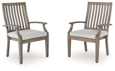 Rainier Ranch brown beige outdoor arm chair front view with cushion