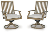 Rainier Ranch brown and beige outdoor swivel chair set, front angle