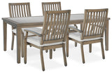 Rainier Ranch outdoor dining table and four beige cushioned chairs
