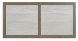 Close-up of wood-look aluminum frame and stainless steel hardware