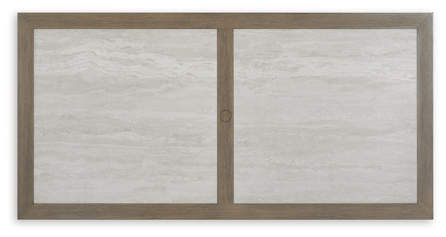 Close-up of wood-look aluminum frame and stainless steel hardware