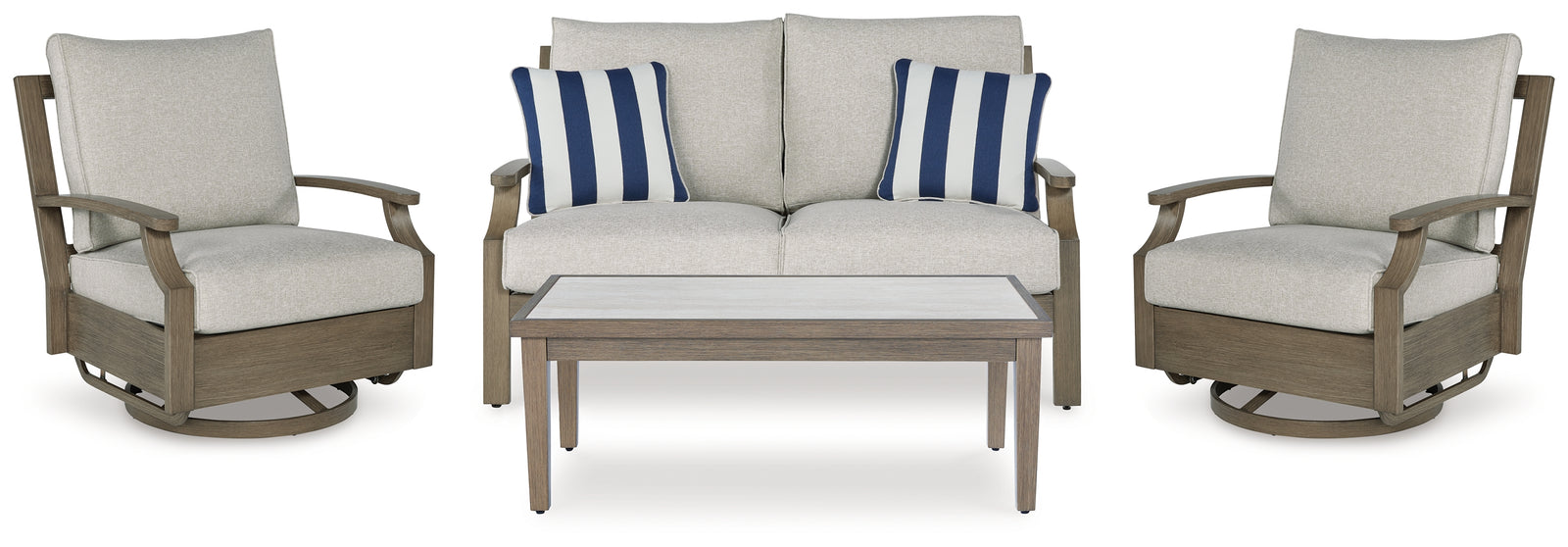 Rainier Brown/Beige Ranch Outdoor Loveseat and 2 Chairs with Coffee Table