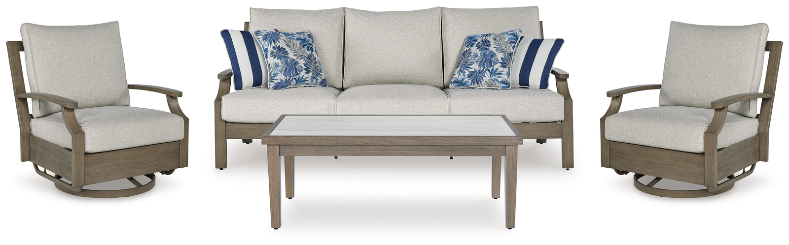 Rainier Brown/Beige Ranch Outdoor Sofa and 2 Chairs with Coffee Table