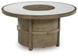 Rainier Ranch Beige Outdoor Fire Pit Table angled view