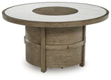 Rainier Ranch Beige Outdoor Fire Pit Table angled view