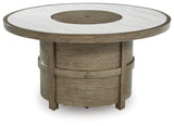 Fire Pit Table front view showing cabinet door