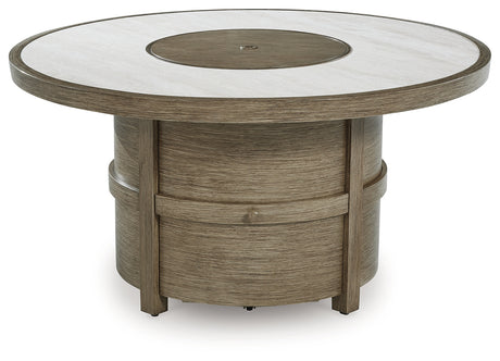 Fire Pit Table front view showing cabinet door