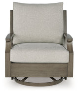 Rainier Ranch Outdoor Swivel Glider Chair, side view showing swivel base