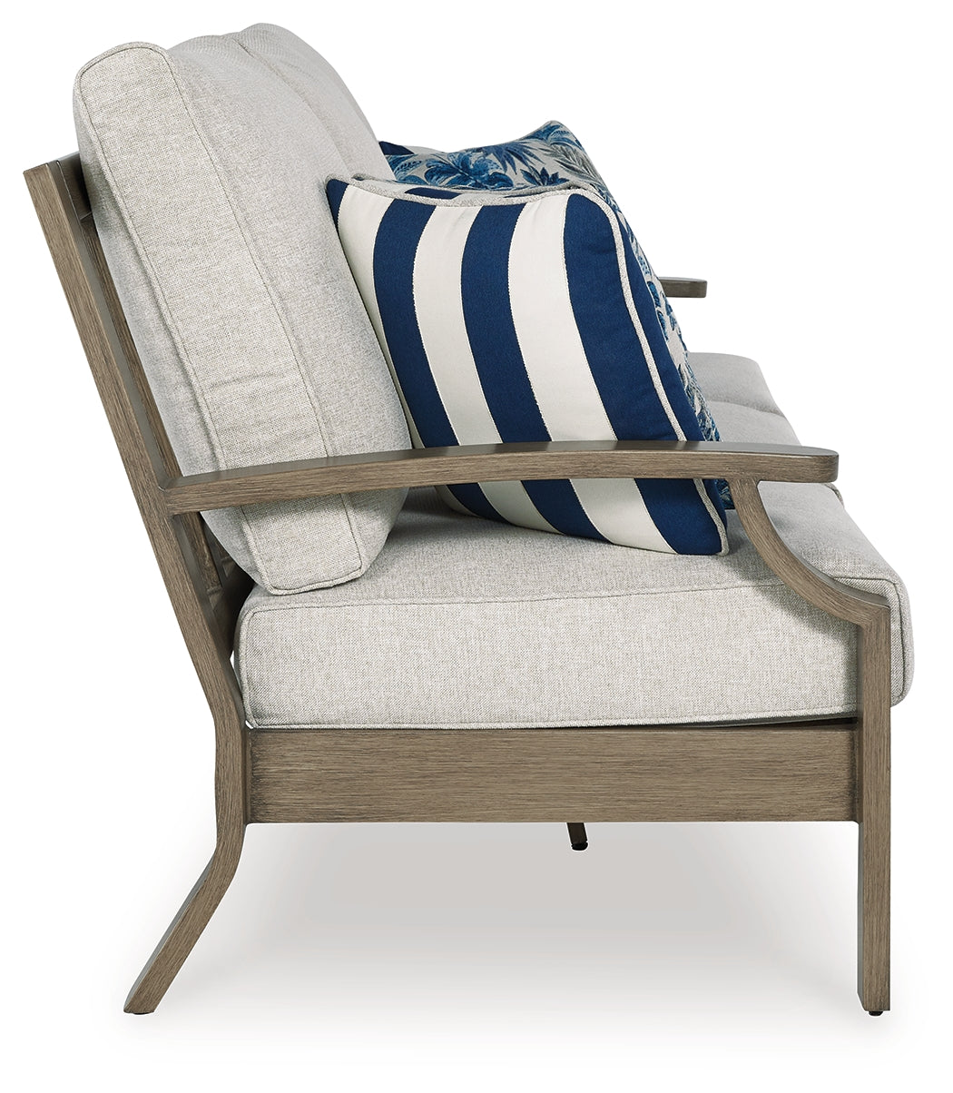Side view of Rainier Ranch brown and beige outdoor sofa