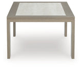 Kimpton Isle Brown Outdoor Coffee Table side view highlighting powder-coated finish
