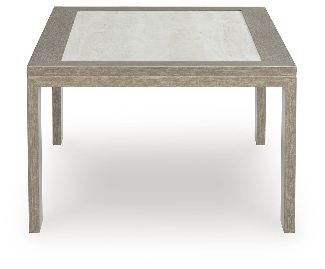 Kimpton Isle Brown Outdoor Coffee Table side view highlighting powder-coated finish