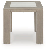 Front view of Kimpton Isle brown outdoor end table with square tabletop