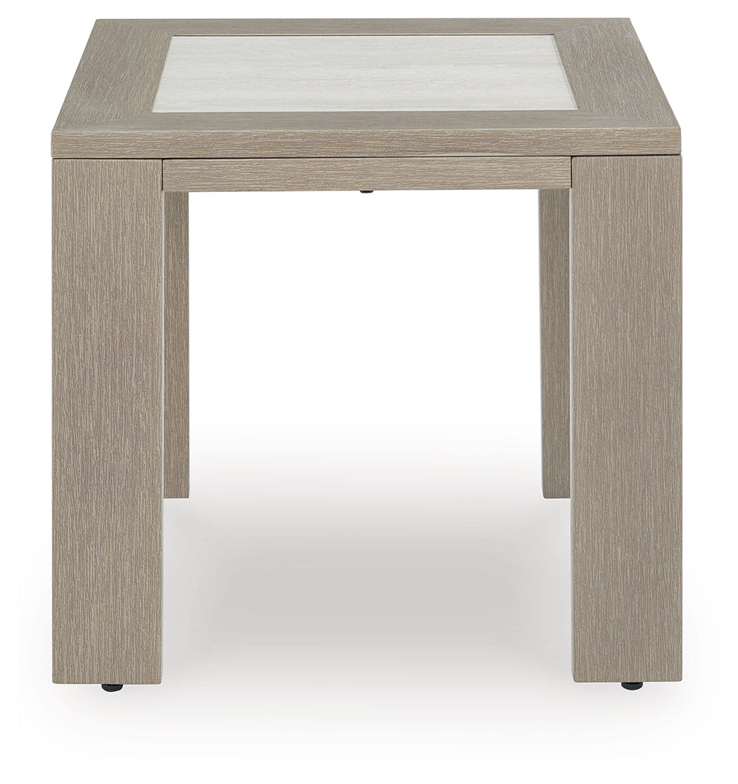 Front view of Kimpton Isle brown outdoor end table with square tabletop