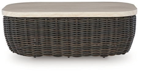 Side view of Kimora Beige and Dark Brown Outdoor Coffee Table