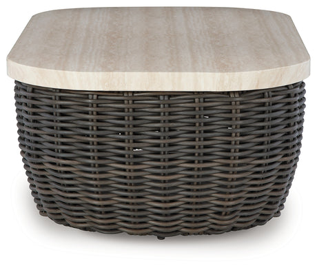 Top view of Kimora Outdoor Coffee Table showing marble-look surface