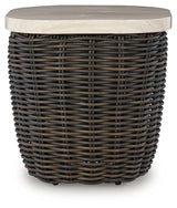 Top view of Kimora outdoor end table showing square marble-look aluminum surface