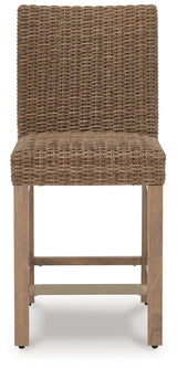 Walton Bridge Driftwood Outdoor Bar Stool set with seat cushion visible