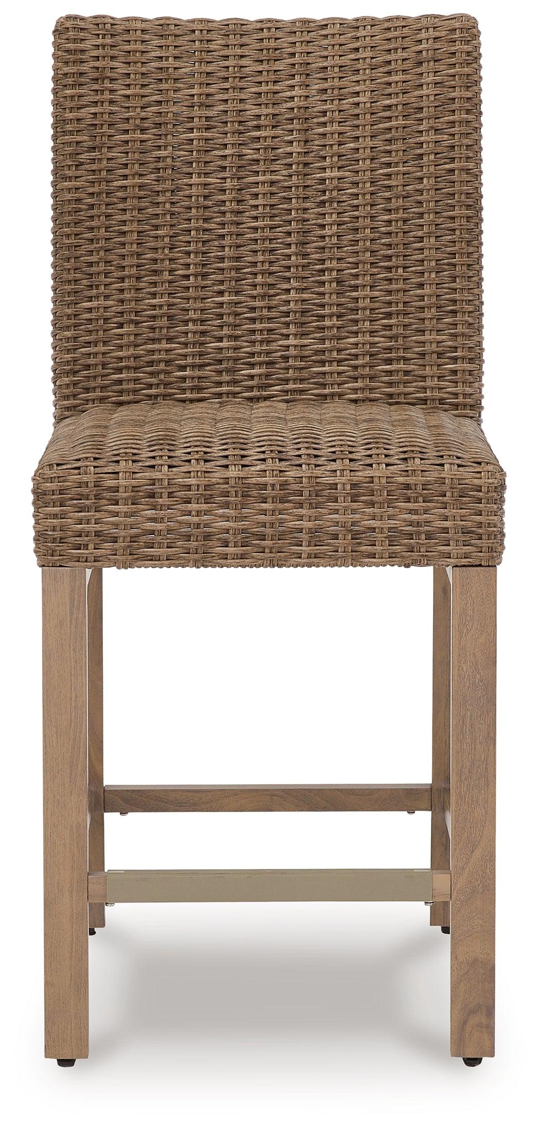 Walton Bridge Driftwood Outdoor Bar Stool set with seat cushion visible