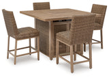 Walton Driftwood Bridge outdoor bar table with fire feature