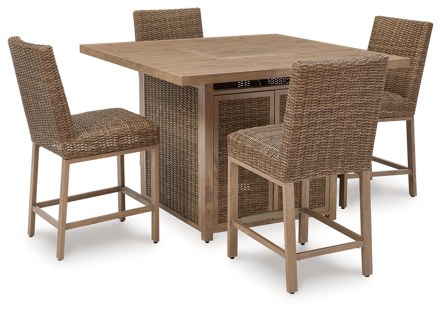 Walton Driftwood Bridge outdoor bar table with fire feature