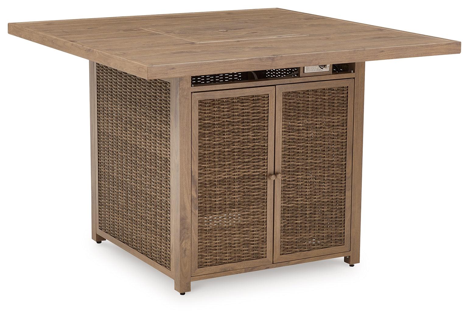 Walton Bridge Driftwood outdoor bar table with fire pit - side view