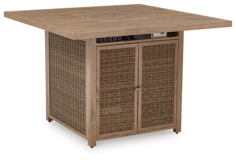 Walton Bridge Driftwood outdoor bar table with fire pit - side view
