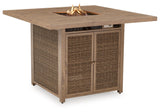 Walton Bridge Driftwood outdoor bar table with fire pit - top-down view showing glass bead fire pit