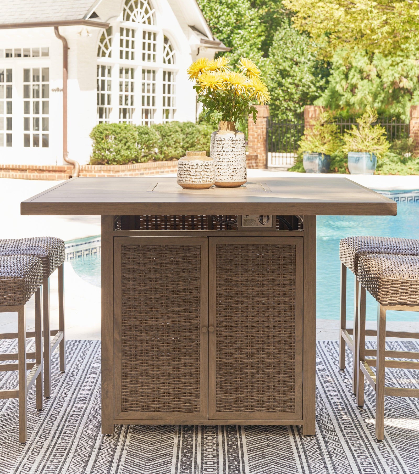 Walton Bridge Driftwood Outdoor Bar Table With Fire Pit - Ella Furniture