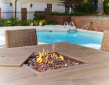 Walton Driftwood Bridge Outdoor Fire Pit Table and 6 Barstools