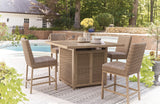Walton Bridge Driftwood Outdoor Bar Table with Fire Pit by Ashley