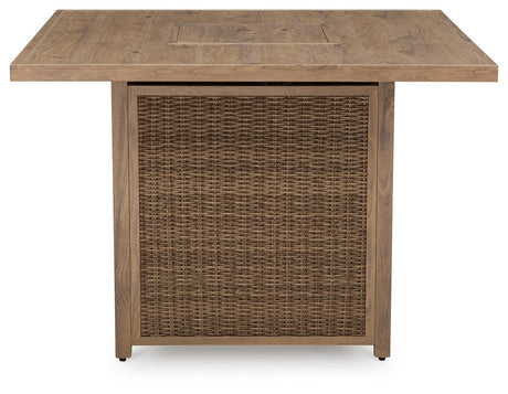 Walton Bridge Driftwood outdoor bar table with fire pit - close-up of flame and glass beads