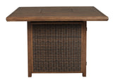 Paradise Trail Medium Brown Outdoor Bar Table with Fire Pit side door closed