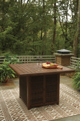 Paradise Trail Medium Brown Outdoor Bar Table with Fire Pit assembly hardware details