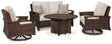 Side angle of outdoor lounge chair in medium brown resin wicker